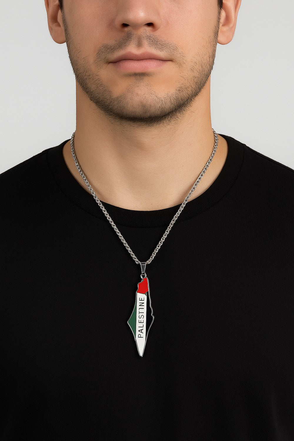 Halsband Palestina med text – Silverfärgat