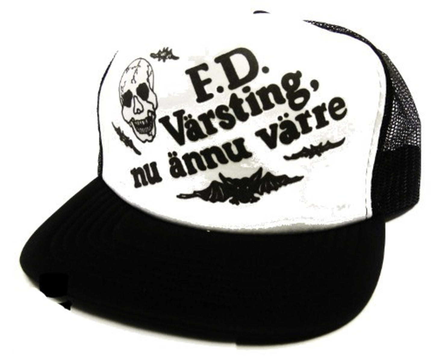 Keps Truckerkeps - F.D. Värsting Nu Ännu Värre" svart och vit – produktbild – Hiprock