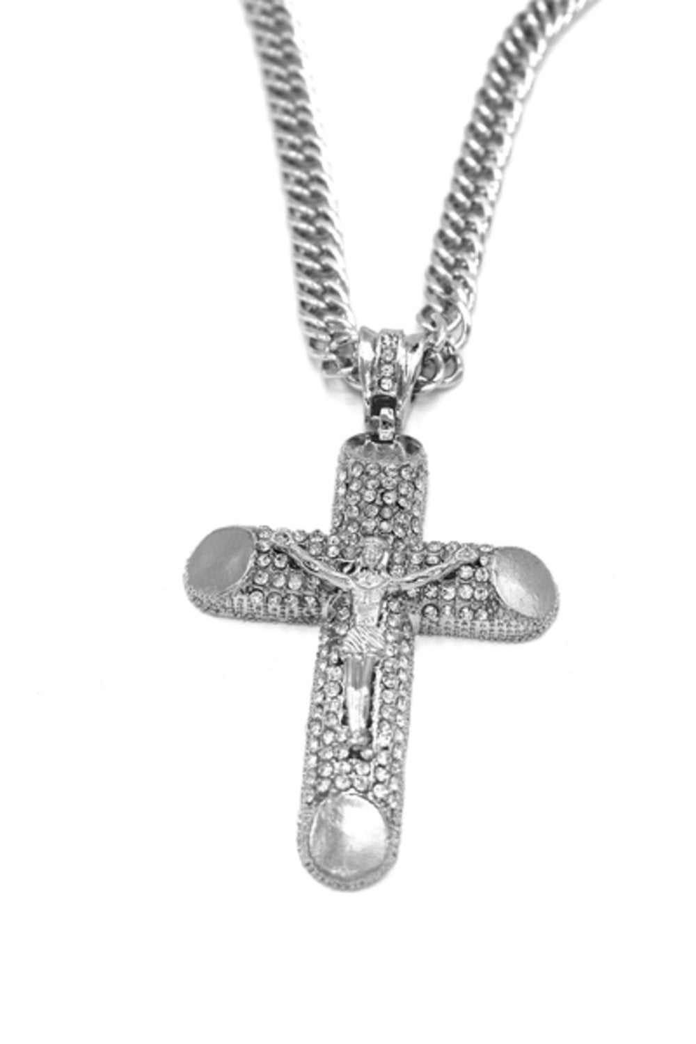 Korshalsband med vita stenar Hip Hop – produktbild – Hiprock