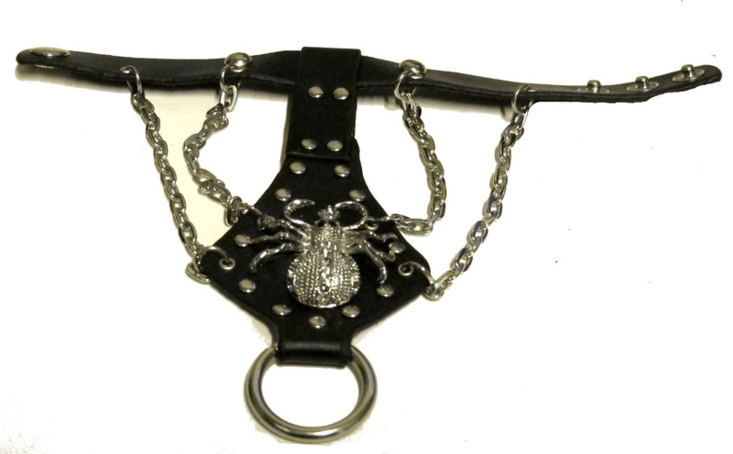 Nahkainen rannekoru hämähäkillä ja pyöreillä nastoilla