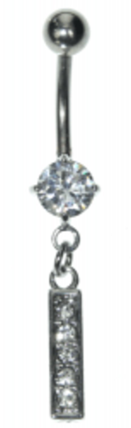 Navel Piercing with white crystals - the letter I