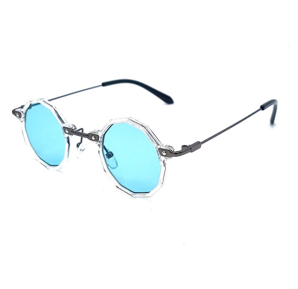 Round sunglasses - transparent frames and blue lenses
