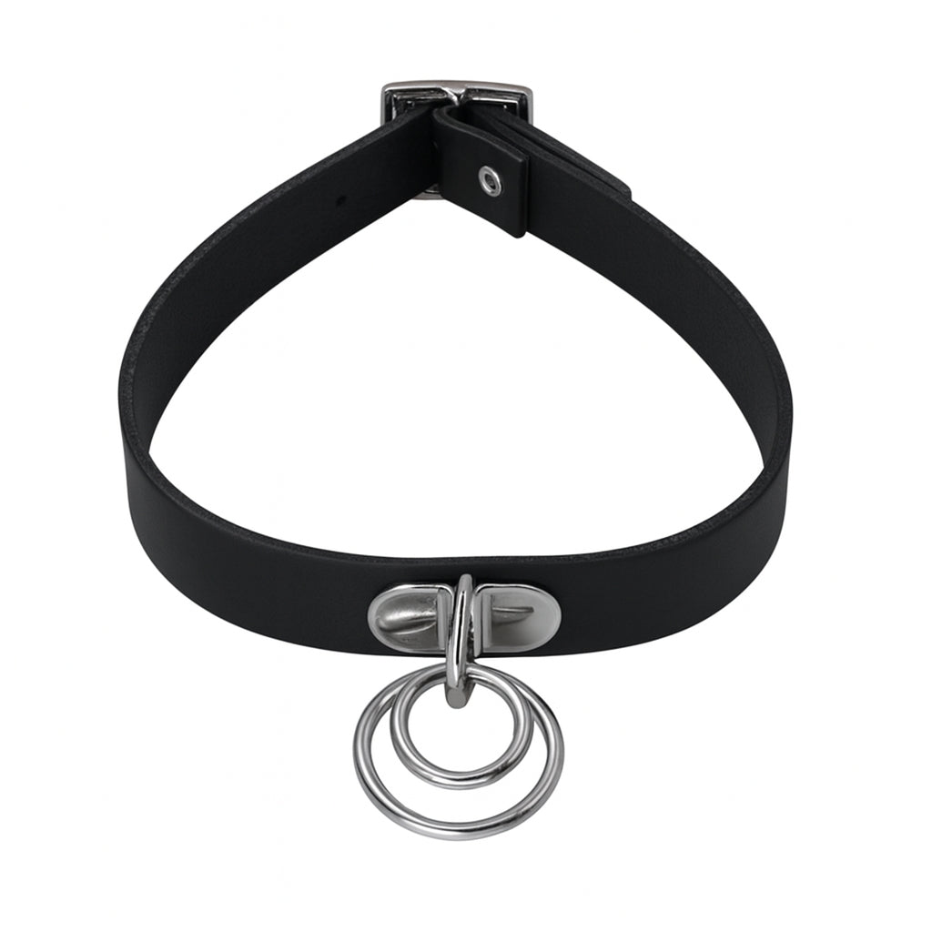 Svart choker med dubbla metallringar – produktbild – Hiprock