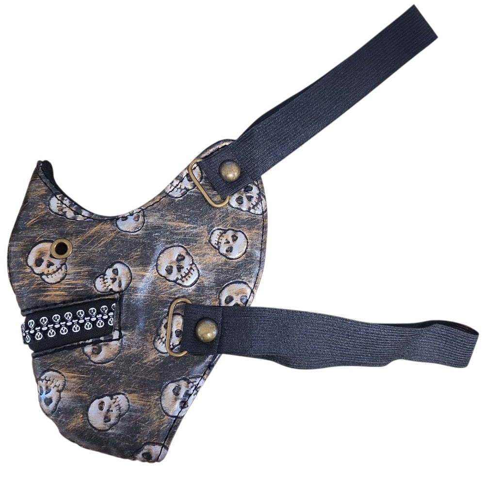 Ansiktsmask i konstläder med döskallemönster & dekorativ dragkedja