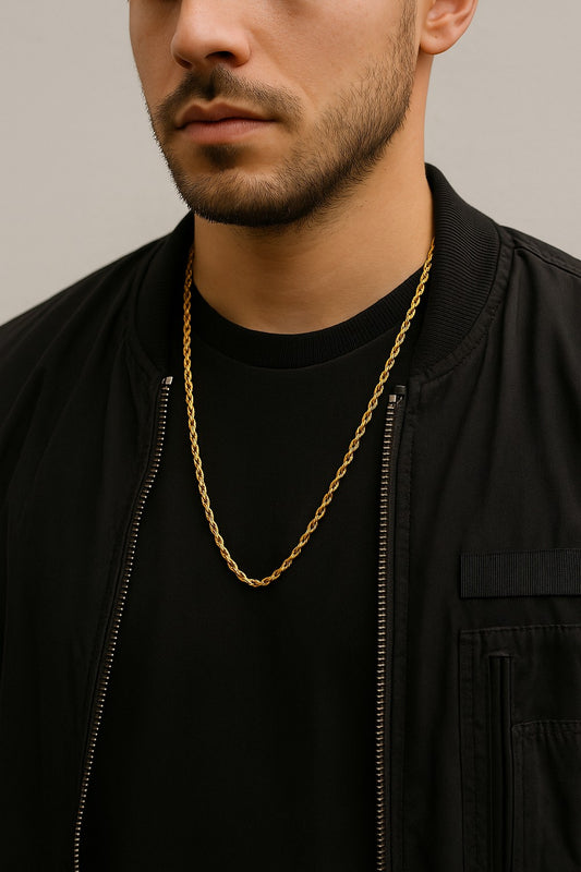 Guldfärgad kedja 70 cm – Tjock repdesign