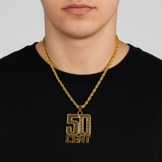 Guldigt halsband med 50 Cent-hänge
