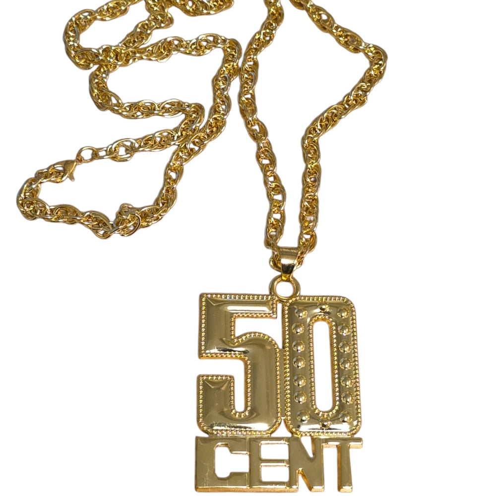 Guldigt halsband med 50 Cent-hänge