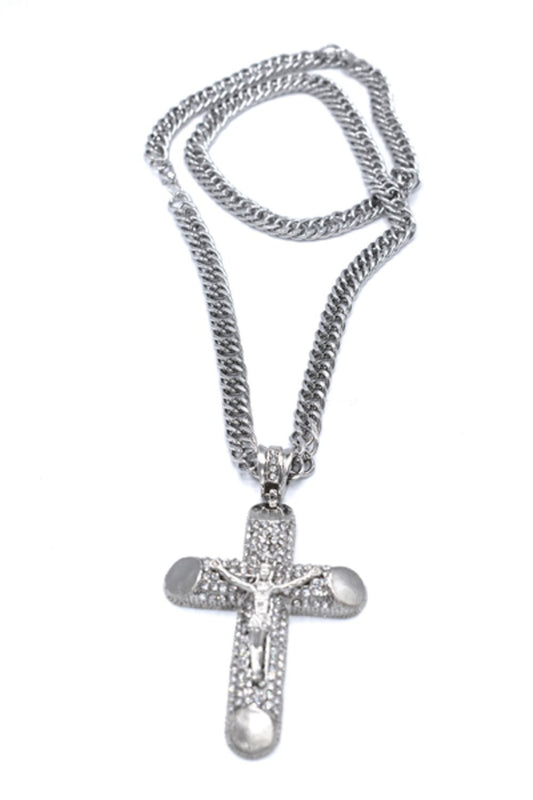 Korshalsband med vita stenar Hip Hop –  produktbild – Hiprock