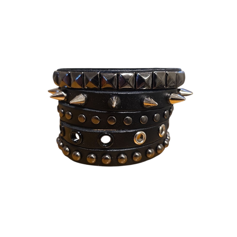 Läderarmband – Multi-Design med Pyramider, Spikar och Runda Nitar