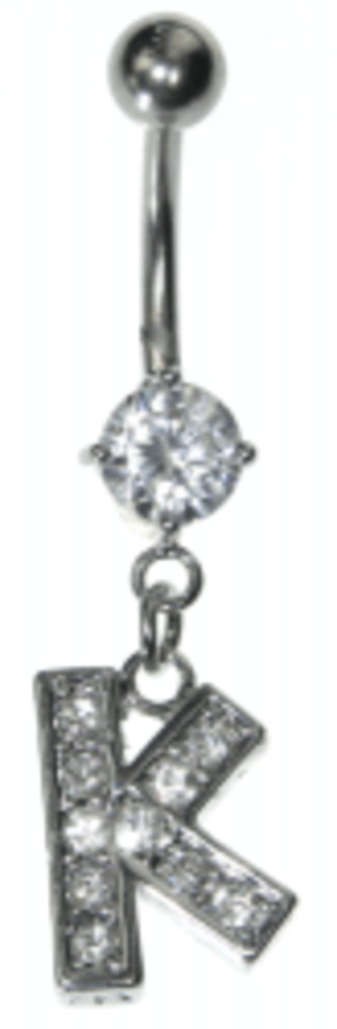 Navel Piercing med vita kristaller - bokstaven K