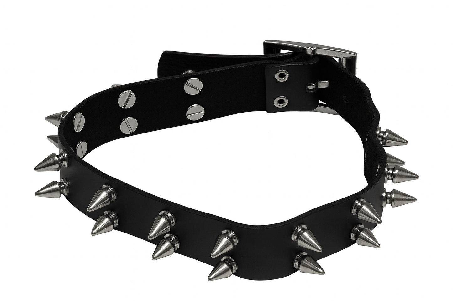 Svart nithalsband med spikar och spänne