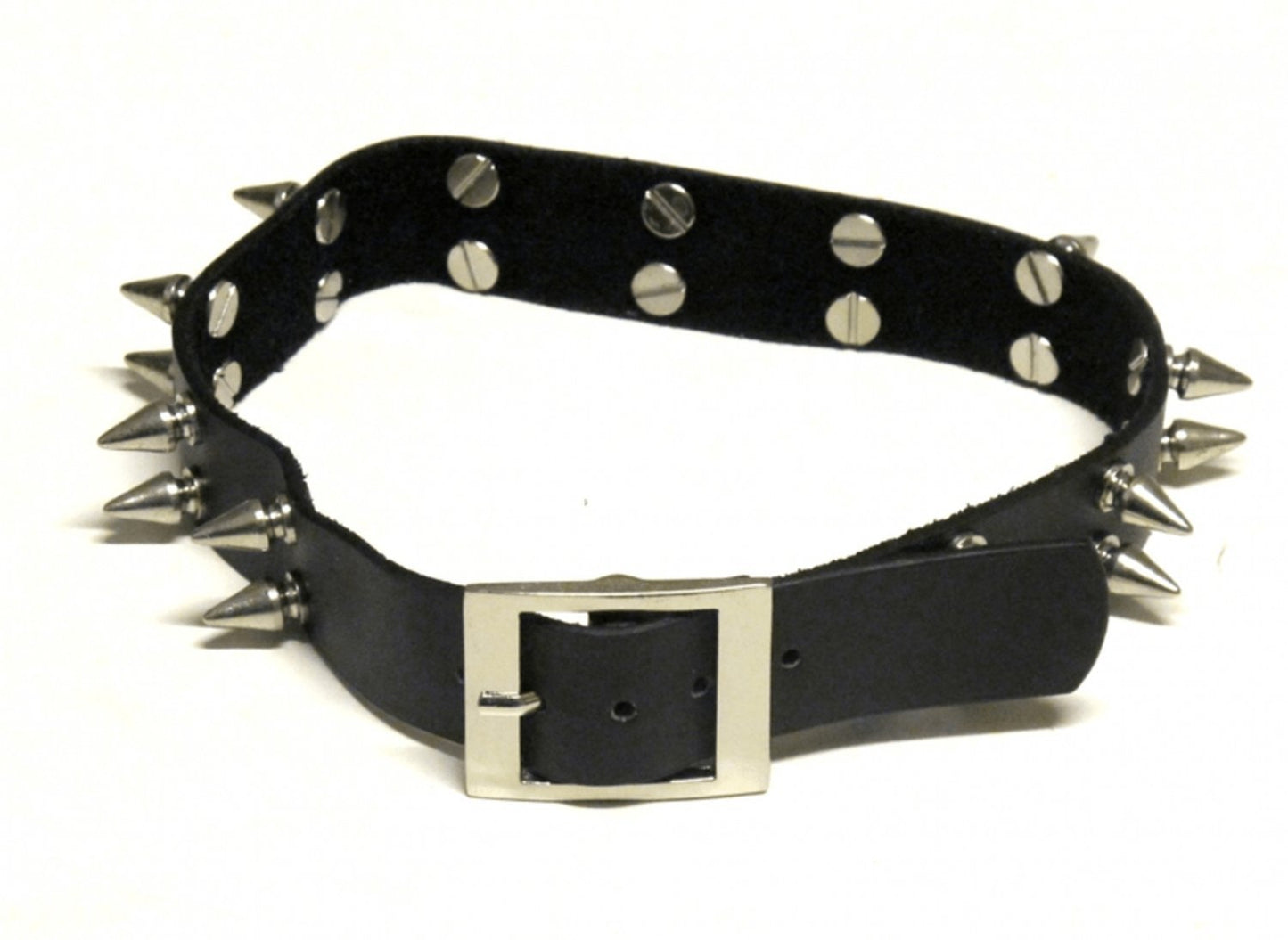 Svart nithalsband med spikar och spänne