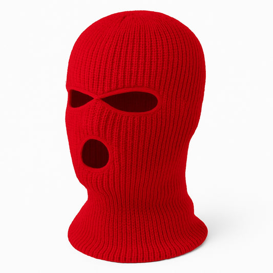 Röd Rånarluva – Stickad Balaclava med Attityd