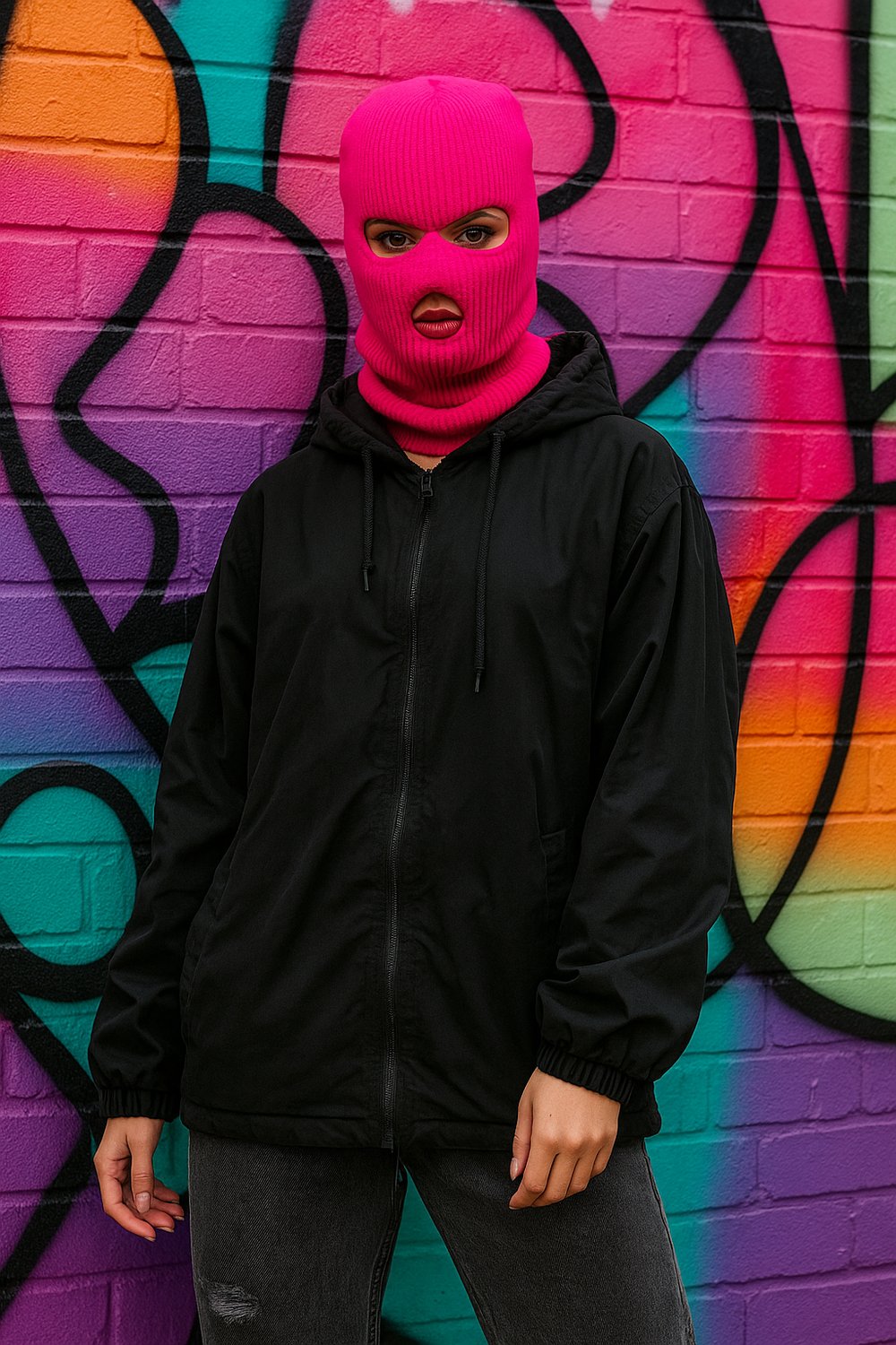 Rosa Rånarluva – Stickad Balaclava med Attityd