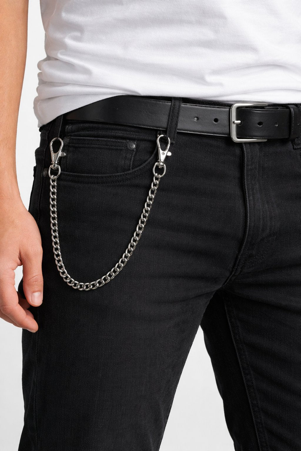 Silverfärgad byxkedja med karbinhakar - Hiprock 