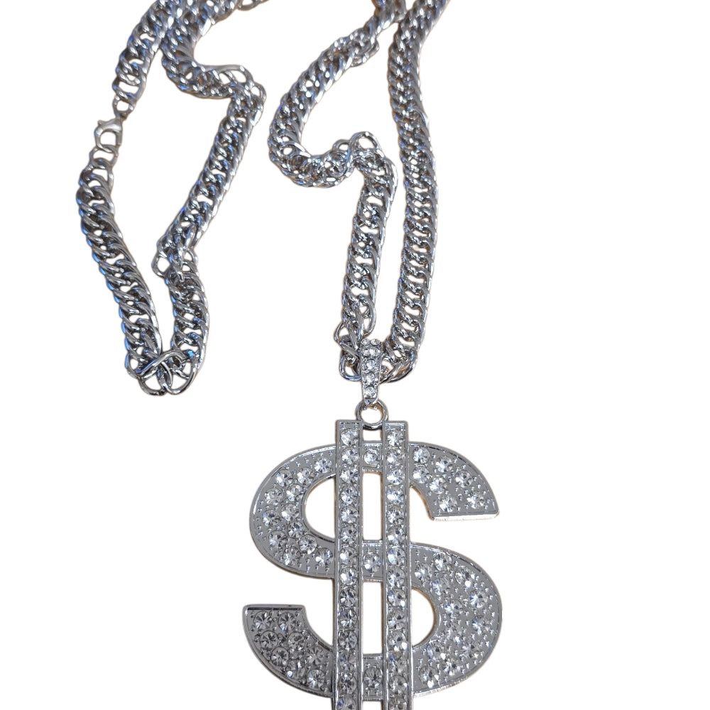 Silverfärgad halsband med stort dollarhänge