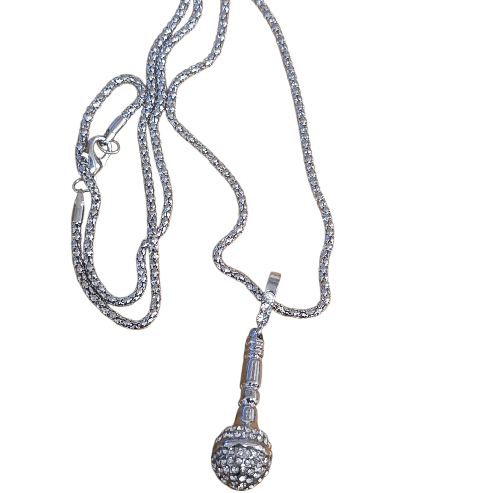 Silverfärgat Microfon Halsband med Strass