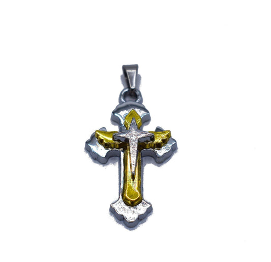 Silver and gold colored cross