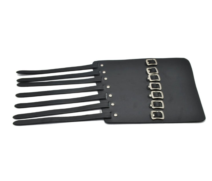 Svart Läderarmband med 7 Spännen – Justerbart Biker-/Rockarmband