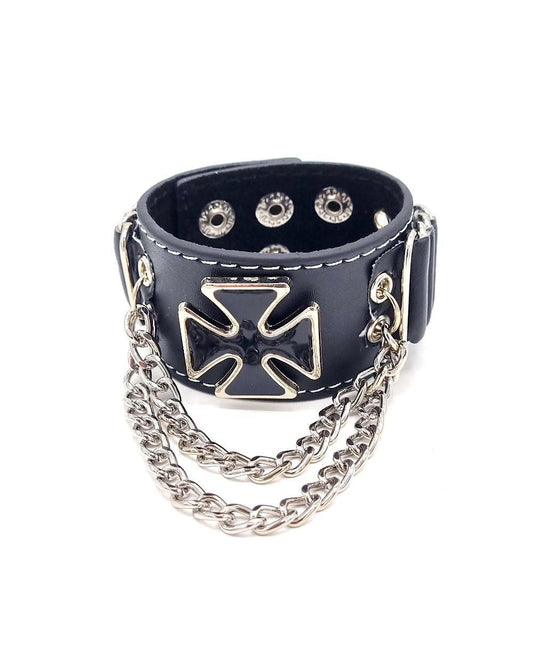 Svart armband med malteserkors och kedjor –  produktbild – Hiprock