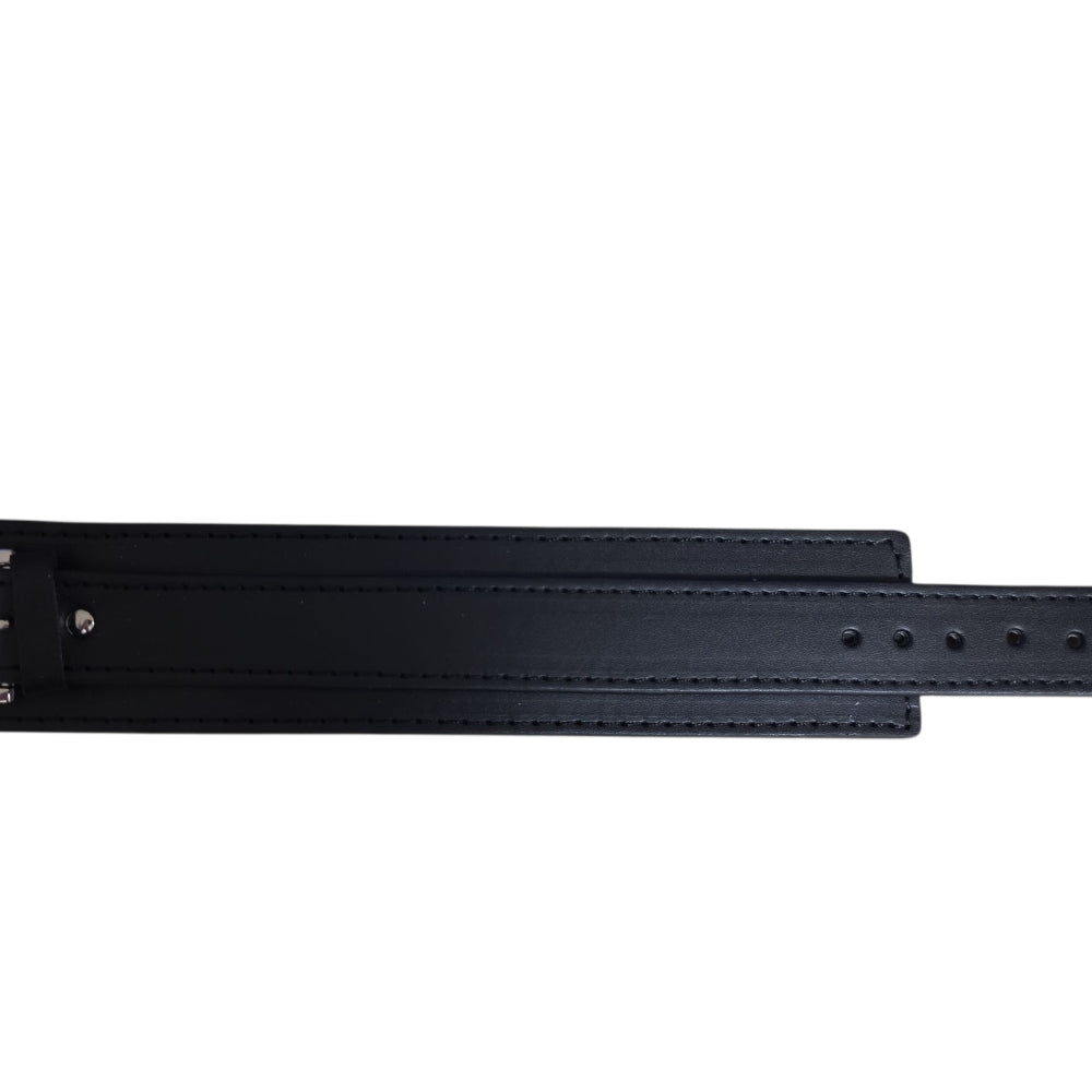 Svart läderarmband med dubbelsöm – Justerbart spänne