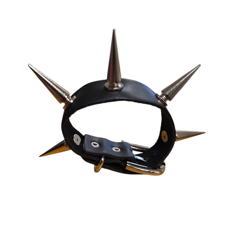 Svart läderarmband med extra långa spikes – Justerbart